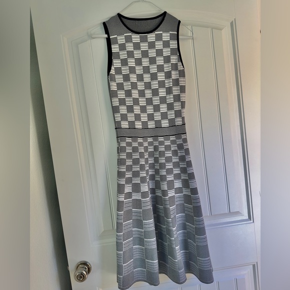 Reiss Black and White Checkered Knit Midi Dress - Picture 1 of 7